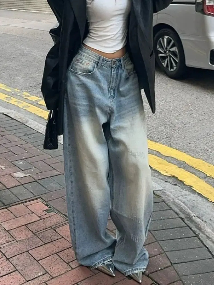 Vintage Chicly Slim Button Female High Waisted Jeans American Basic Simple Casual Fashion S-3XL Baggy Jeans Women 250520