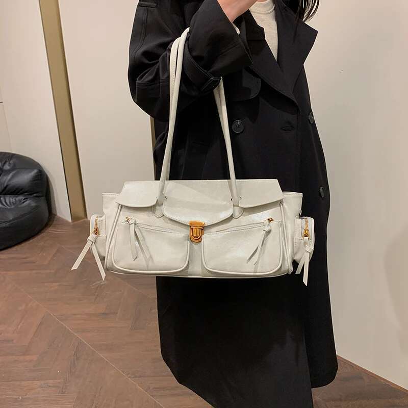 Branded Underarm Shoulder Motorcycle Bags For Women Y2K Multi Pockets Large Capacity Satchels Winter Latest Handbags