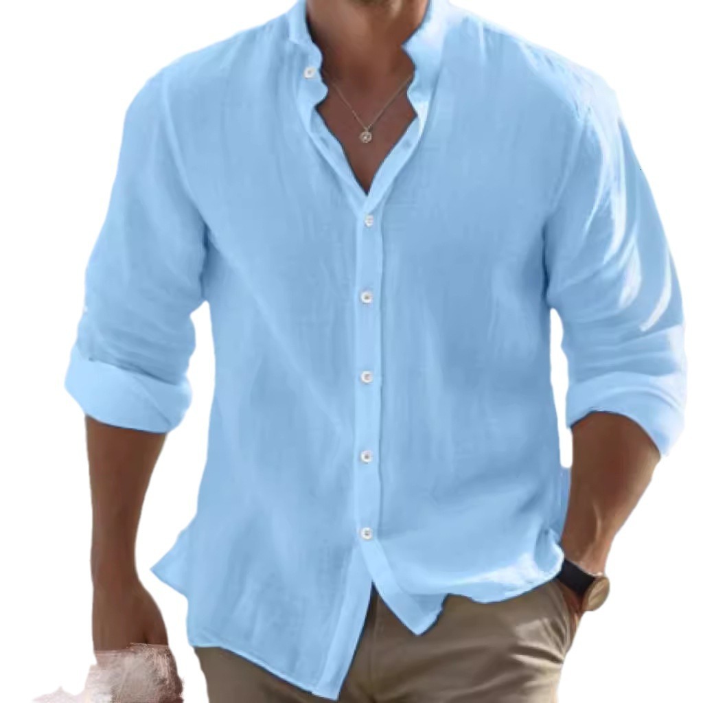 Designer Clothing Men's Linen Button Beach Shirt Long Sleeved Flat Neck Summer Casual Wear 2025 New Style