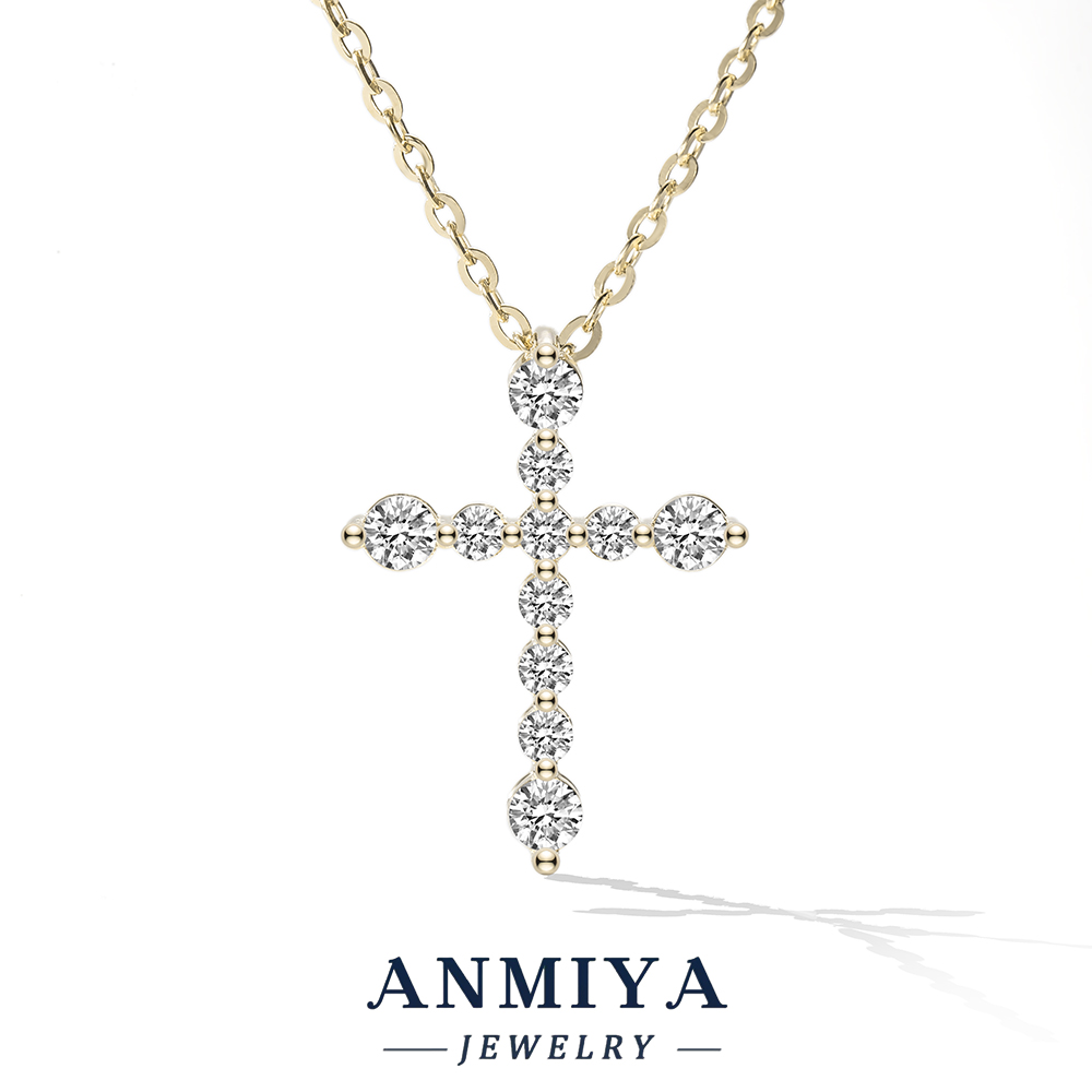 ANMIYA 18K Gold Plated Cubic Zirconia Cross Necklace for Women Cross Pendant Necklace