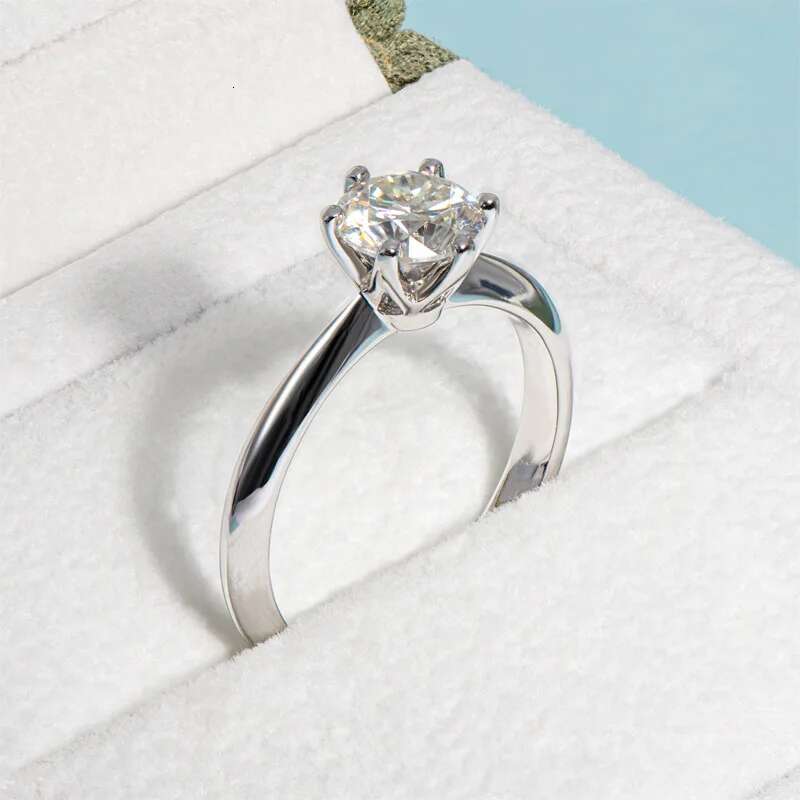 COSFIX Classic 0.5-3.0ct Round Brilliant Cut D-E Color Moissanite Diamond Ring Certified Created Real 925 Silver Engagement Ring