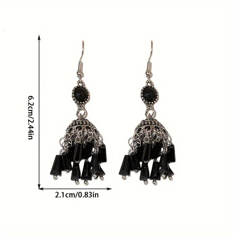 Chic Tassel Lantern Earrings - Exquisite Black Chandelier Drops Dangling Ethnic Style Hooks Hypoallergenic for Sensitive Skin 250520