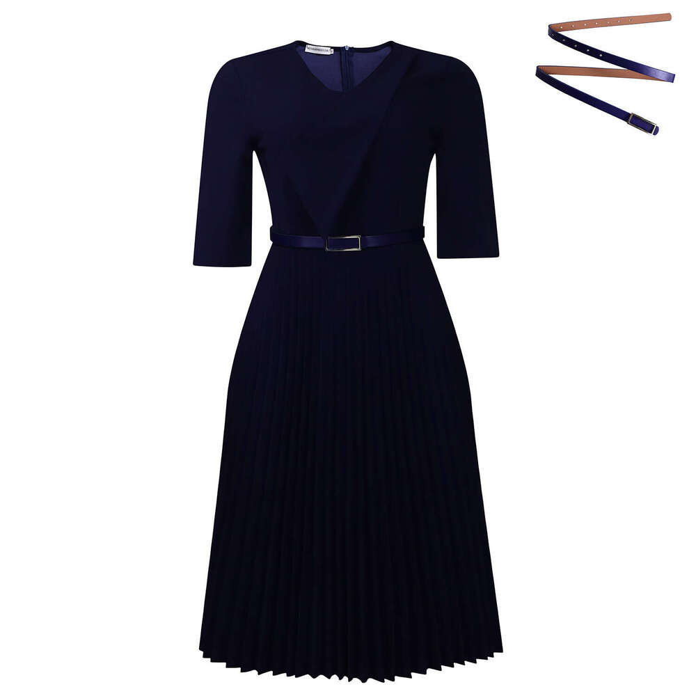 Women's Wear D3296 Women's New Solid Color V-Neck Fashionable Temperament Pleated Dress