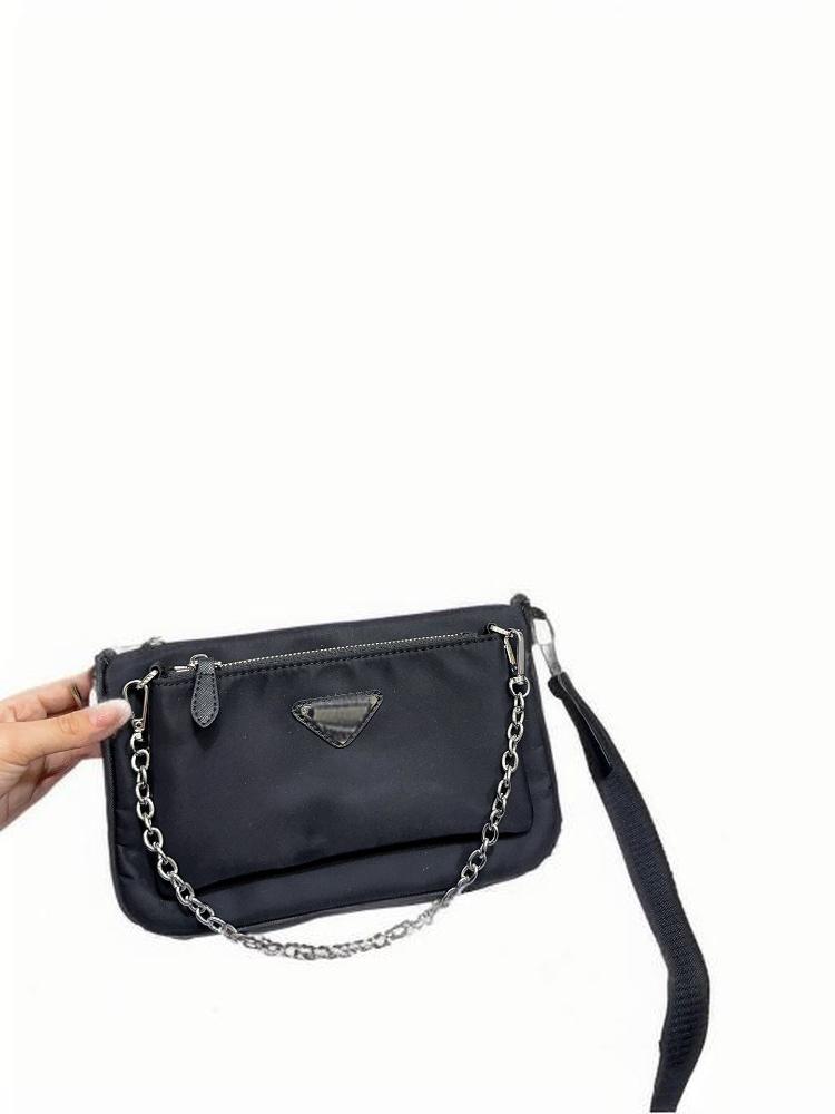 Nylon black 2-in-1 men's and women's casual chain practical single shoulder crossbody bag