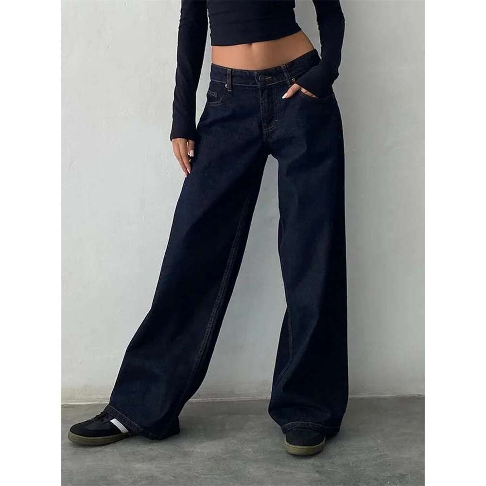 CHRONSTYLE Women Wide Leg Boyfriend Straight Hip Hop Long Denim Pants Low Waist Baggy Casual Loose Jeans Streetwear