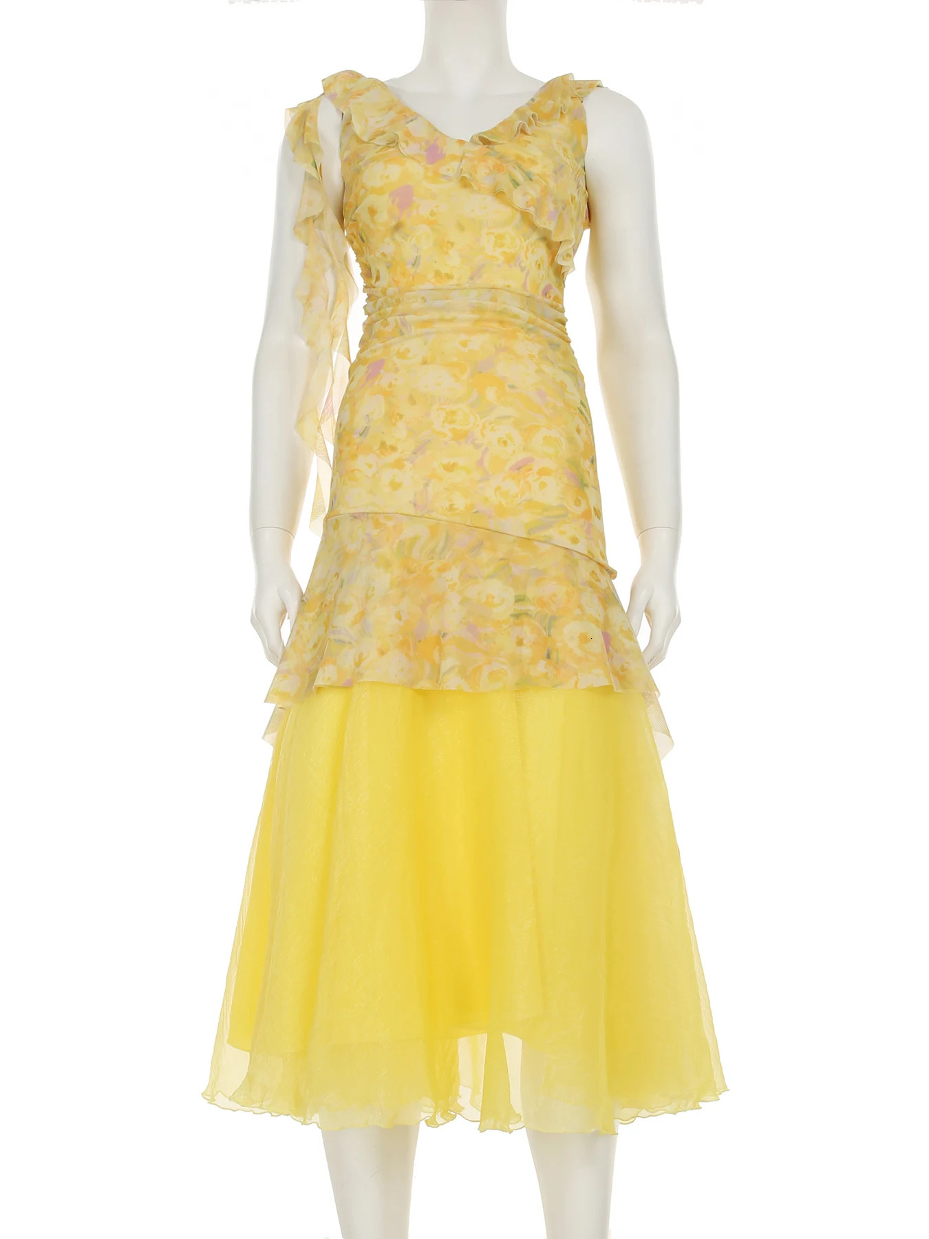 IAMSURE Prairie Chic Dress Sets Women Holiday 2 Piece Deep VNeck Ruffles Sleeveless Mini MidWaisted Maxi Skirts 250520