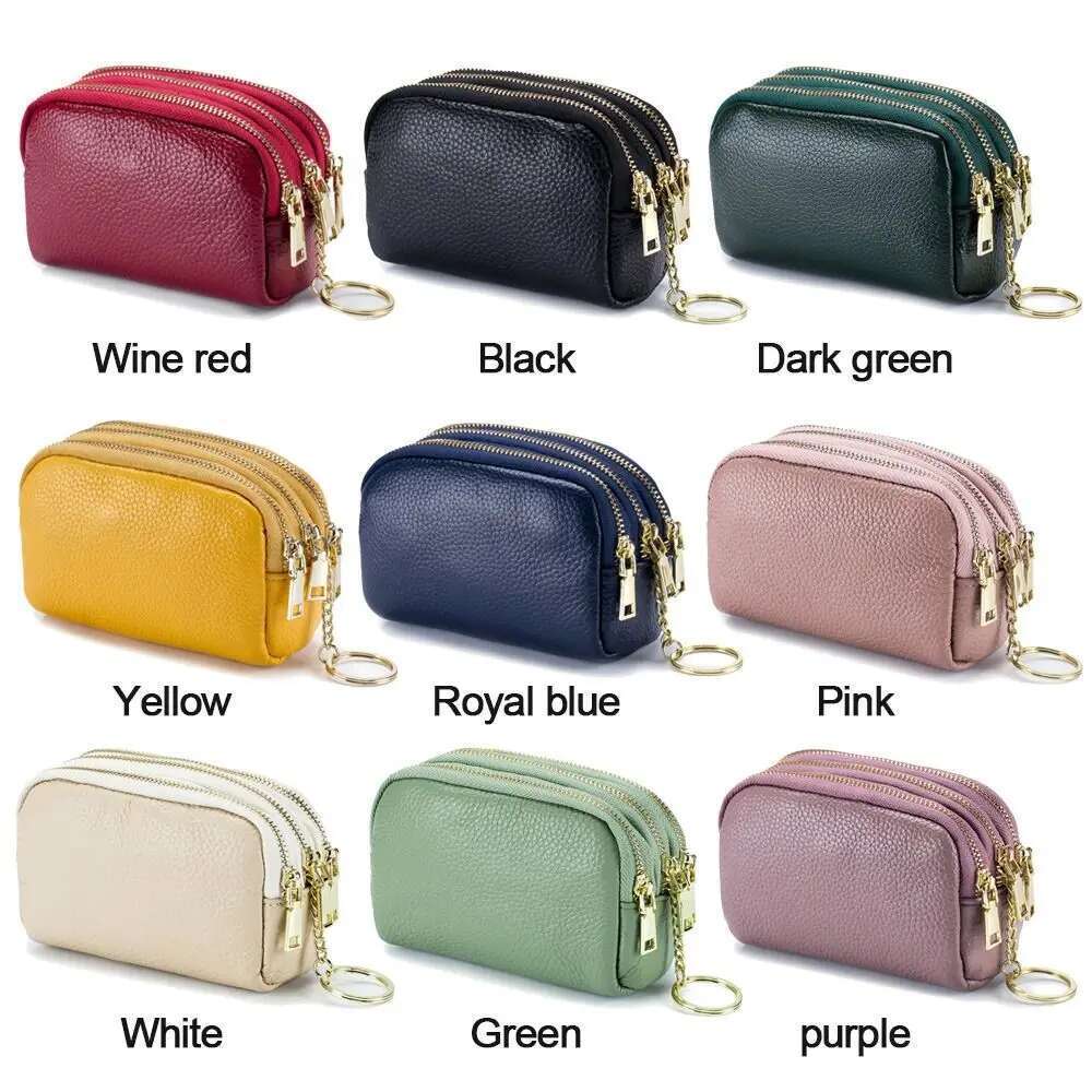Genuine Leather Mini Pocket Zipper Small Money Bag Female Women Wallet Purse Short Card Coin Key Holder Change Pouch