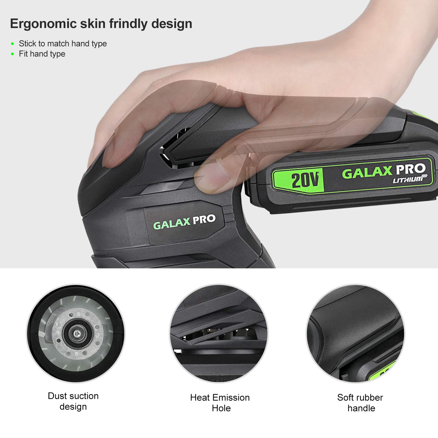 GALAX PRO Cordless Detail Sander 20V 20Pcs Sandpapers 12000RPM Sanders with Dust Collection System for Tight Spaces Sanding Battery and Charger Includ
