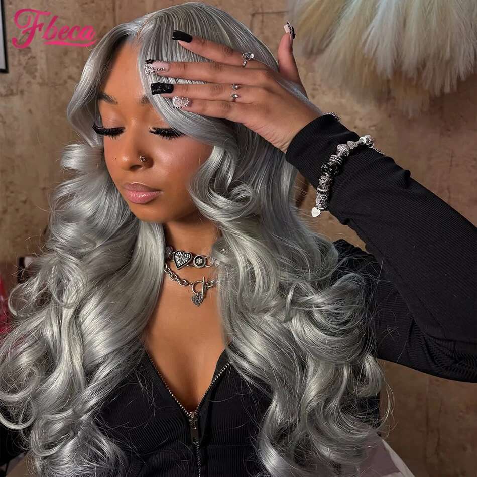 Sier Grey 13x4 Transparent Front Human Hair 13x6 Body Wave Frontal Wig Pre Plucked HD Lace Closure Wigs