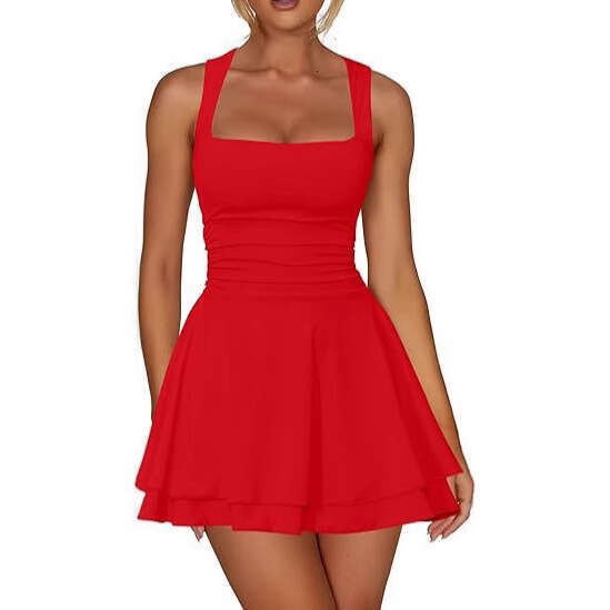 Long Dress Designer Dress Women Dress Calf Buttock Maxi Dress Womandress Robe De Designer 2025 Womens Square Neck Waist Pleated Hem Mini Short Dress
