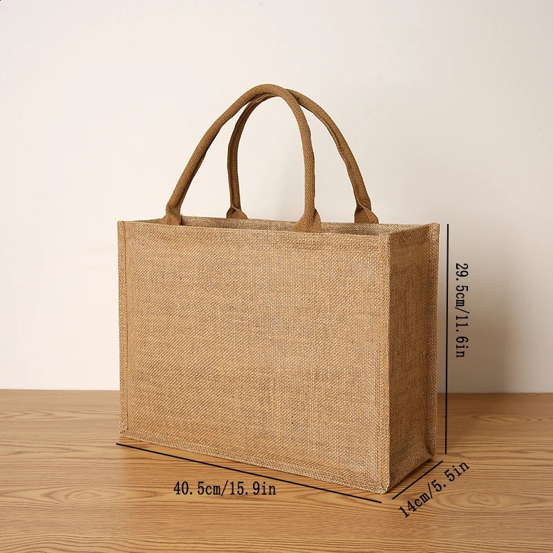Jute Ladies Tote Bag Laminating Blank Shopping Bag Can Painting DIY Large Capacity Open Handbag 250516