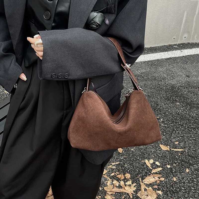 Women Suede Bag Female Retro Frosted Cowhide Split Leather Armpit Shoulder Bag Lady Handbag Trendy Crossbody Messenger M250520