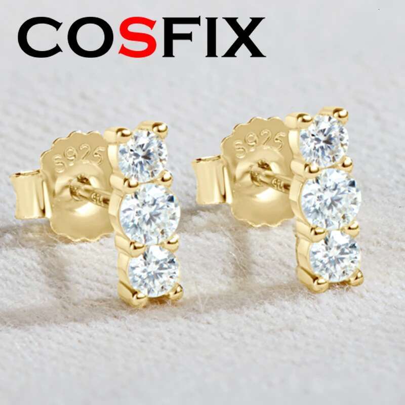 COSFIX 3 Stone Moissanite Stud Earrings for Women 925 Sterling Silver Earrings Woman High Quality Jewelry Girlfriend Gift 2022