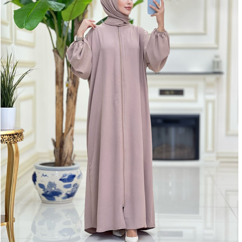 Designer Fashion Dubai 2025 Solid Abaya Prayer Headband Robe Clothing Zipper Women's Long Dress