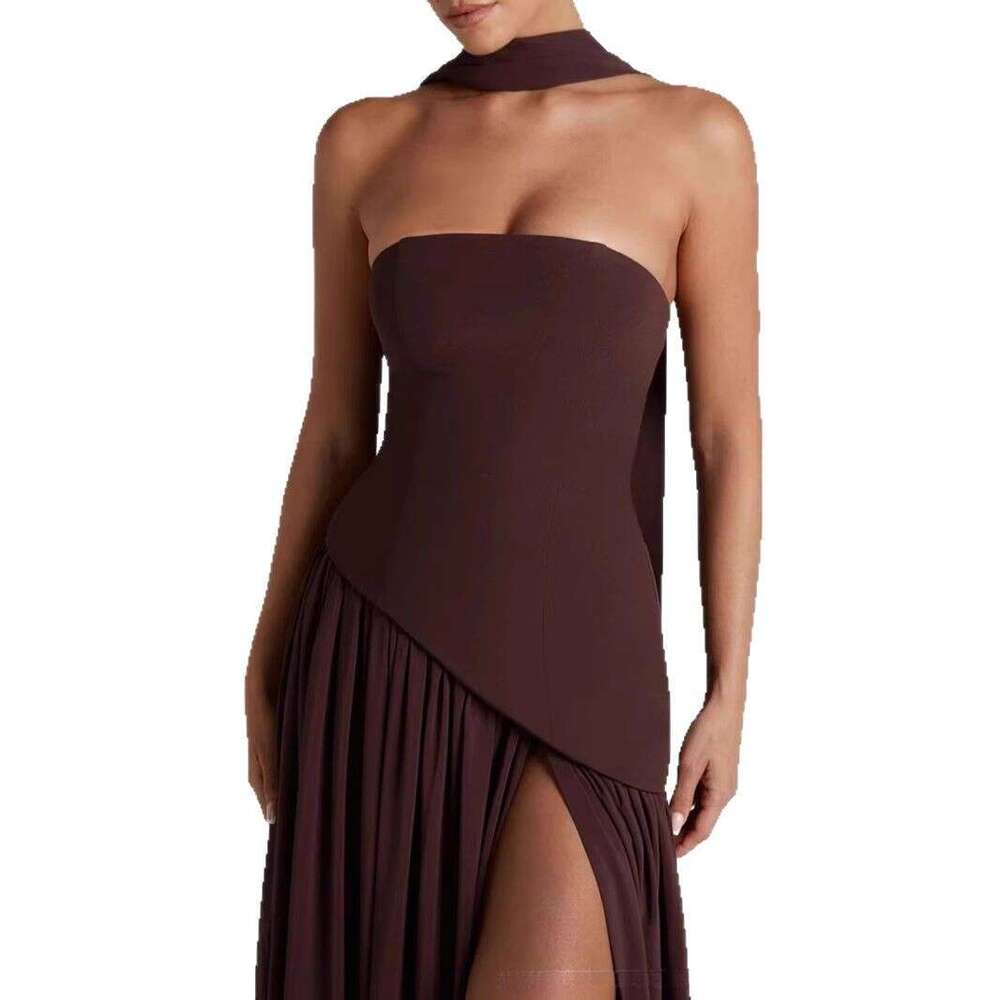Design Hepburn style contrast zipper tight fitt dress with irregular slits, sexy vacation long skirt quality dress, 2025 new style, chic and elegant