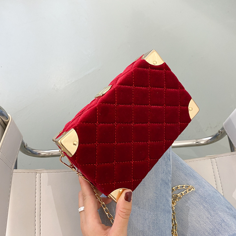 designer bag New Box Gold Velvet Square Diamond Grid Chain Embroidered Thread Classic Small Women's Bag shoulder bag crossbody bag