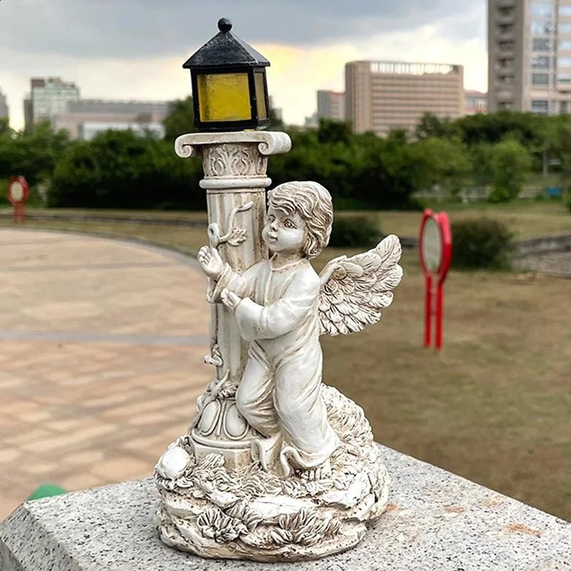 Solar Lamp European Roman Column Angel Sculpture Outdoor Garden Courtyard Home Decoration Resin Crafts Home Accessories 250519 - view 3