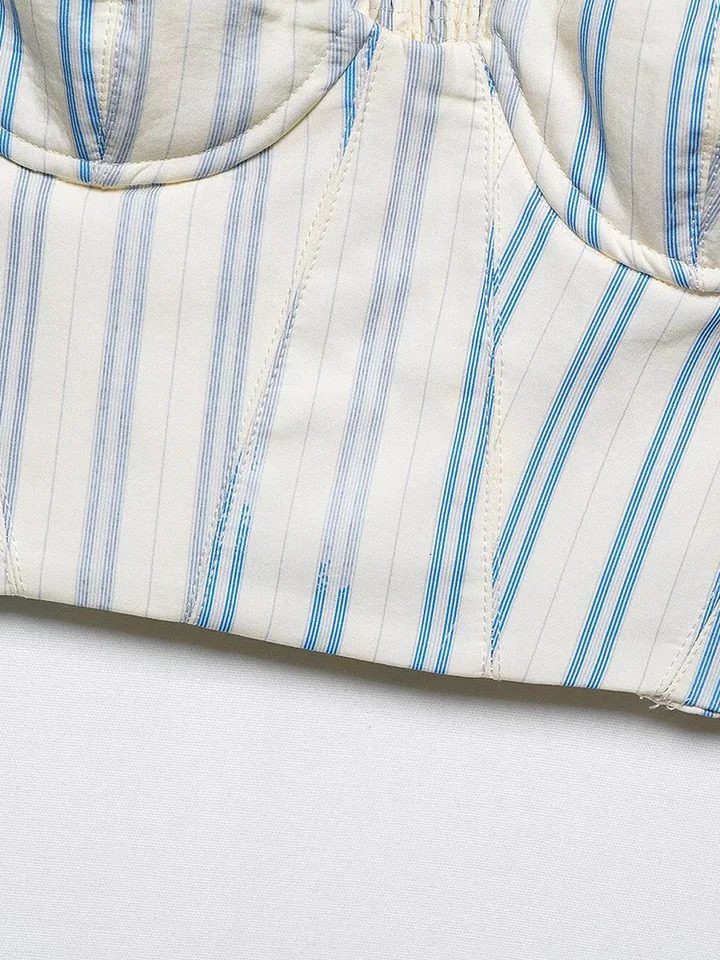 SIYANG Women Fashion 2 Piece Set Striped Backless Pleated Tops Vintage Side Zipper Mini Skirt Female Chic Lady Skirts 250520
