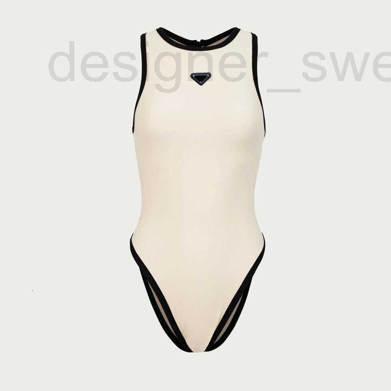 Designer Women's Swimwear Brand New Plus Size Black and White Color Blocked One-piece Swimsuit for Slimming Women Round Neck High Cut Pants jumpsuit JWBR