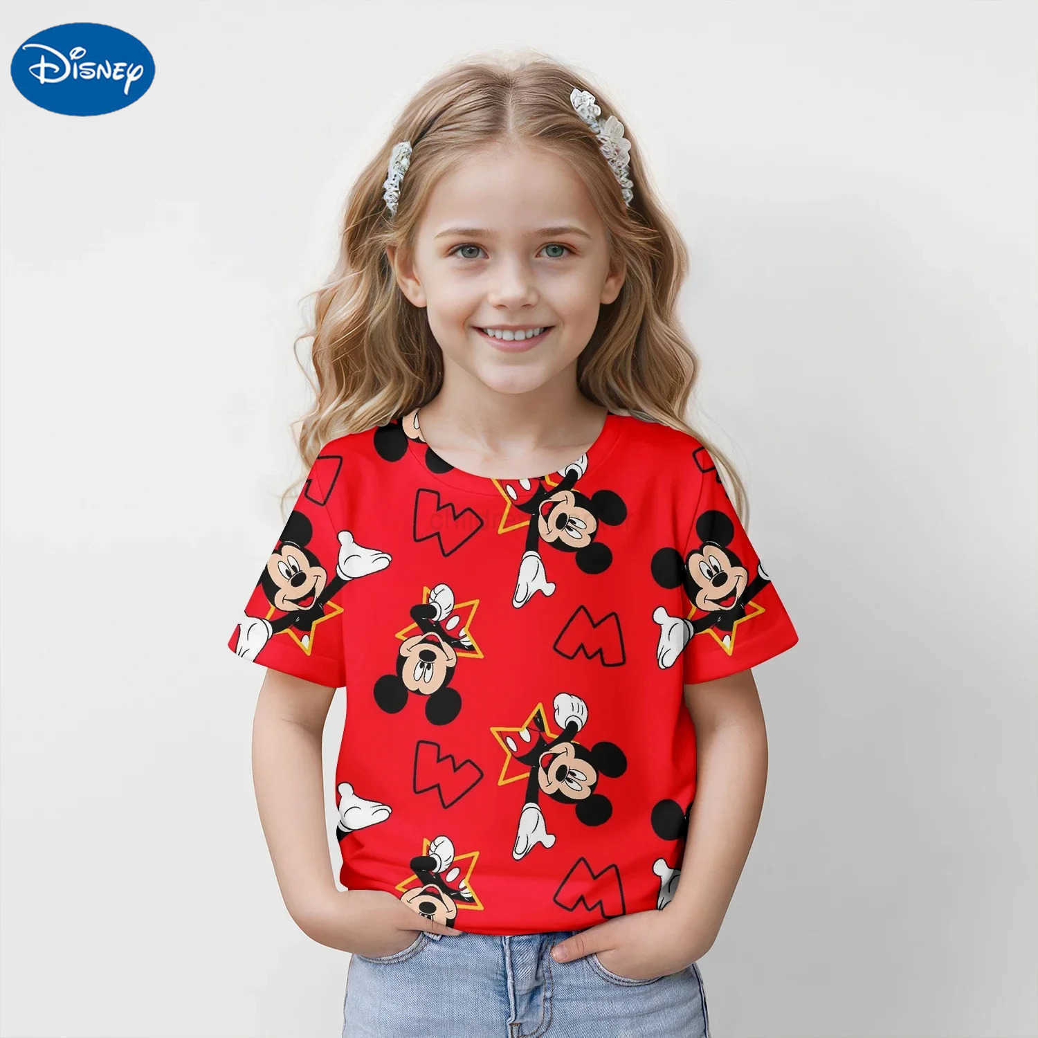 2024 Summer Kids Mickey Mouse Cartoon Tops Tees 3D Print T-shirt Children Casual Short Sleeve Clothing Girls Sports Streetwear W250520