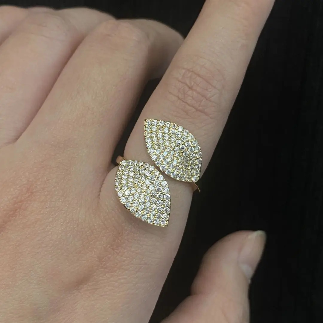ZAKOL Shiny Micro Paved Zirconia Flower Leaf Adjustable Open Rings Sliver Gold Color Bridal Engagement Wedding Ring Gift 250519
