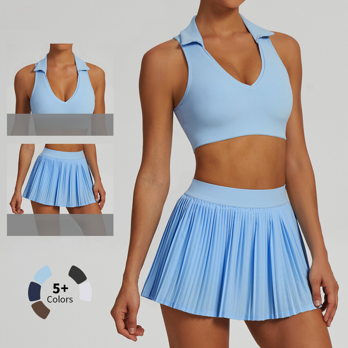 Summer outdoor leisure fitness breathable back yoga set, short skirt tennis suit for women