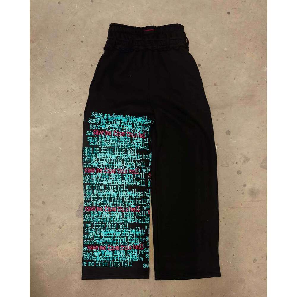 Double waist design casual street men's hip-hop gothic Harajuku loose Y2K letter pattern sports pants
