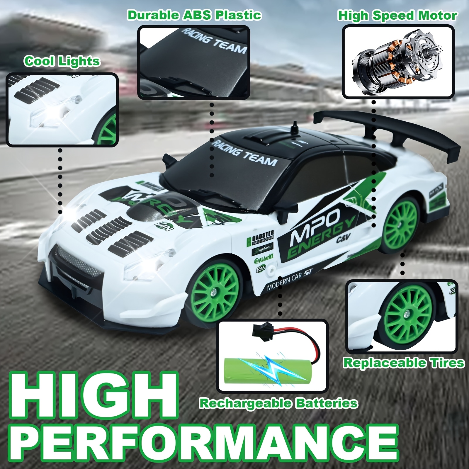 Free shipping Remote 2.4GHz 1:24 scale 4WD high-speed model with LED lights drift tires, mini fast remote control toy car for adults, boys, girls and 