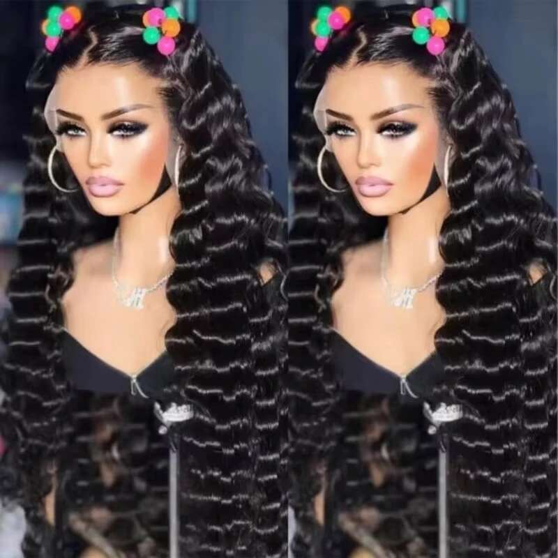 300 Density 40 Inch Loose 13x6 HD Front Human Hair Brazilian Water Deep Wave Wigs 13x4 Lace Frontal Wig For Women