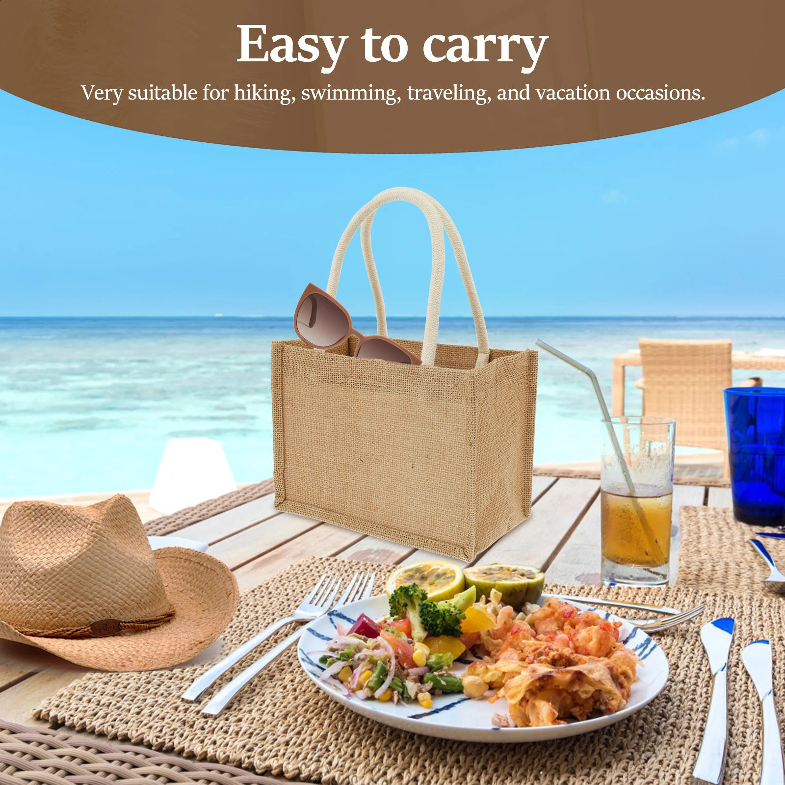 12/4PCS Burlap Tote Bags Mini Burlap Beach Bags with Handles Portable Jute Tote Bag Reusable Burlap Gift Bag Multipurpose Burlap 250516