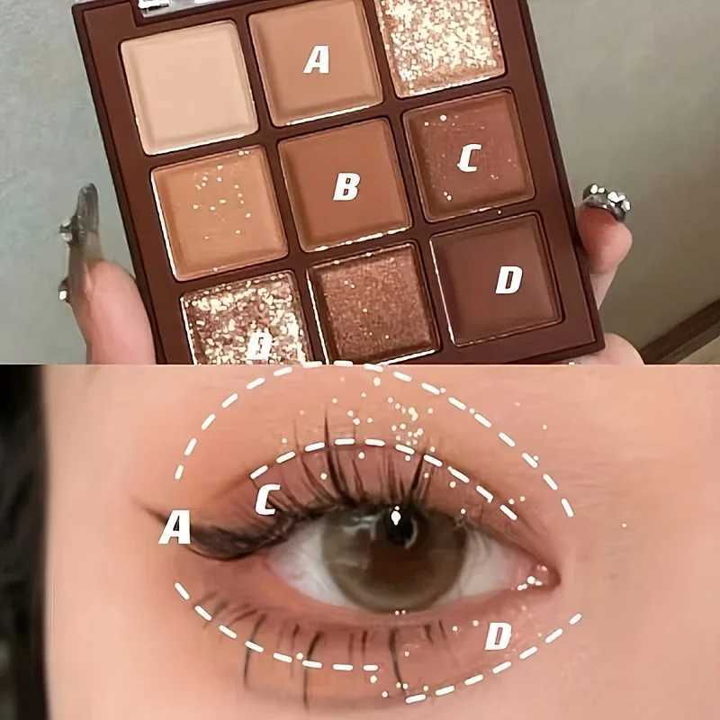 Caramel Brown 9 Colors Eyeshadow Palette Pearly Matte Earth Tones Shiny Sequin Finishes Long-Lasting Makeup PigmentsXJ250520