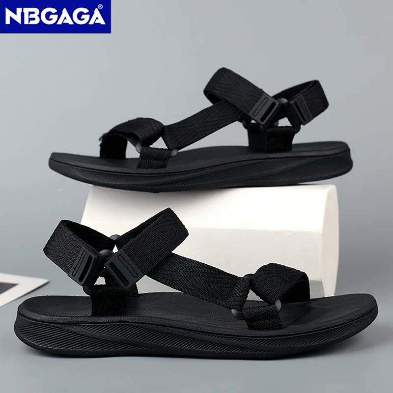 Classic Black Men Sport Sandals Summer Leisure Beach Holiday Sandals Outdoor Antiskid Breathable Flat Sandals Shoes 250515