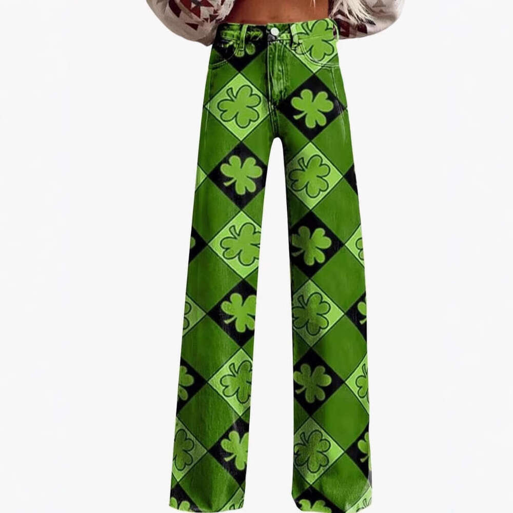 Stylish High-Waisted Printed Wide-Leg Stretch Jeans for Women's Casual Wear