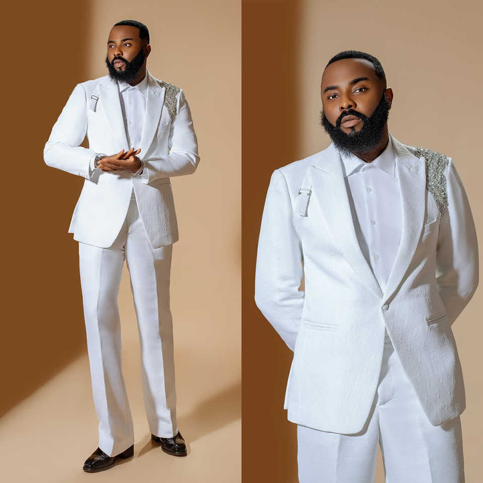 Men Wedding Tuxedos Customized One Button Peaked Lapel Appliques Pants Suits Party Male Groon Wear Homme 2 Pieces