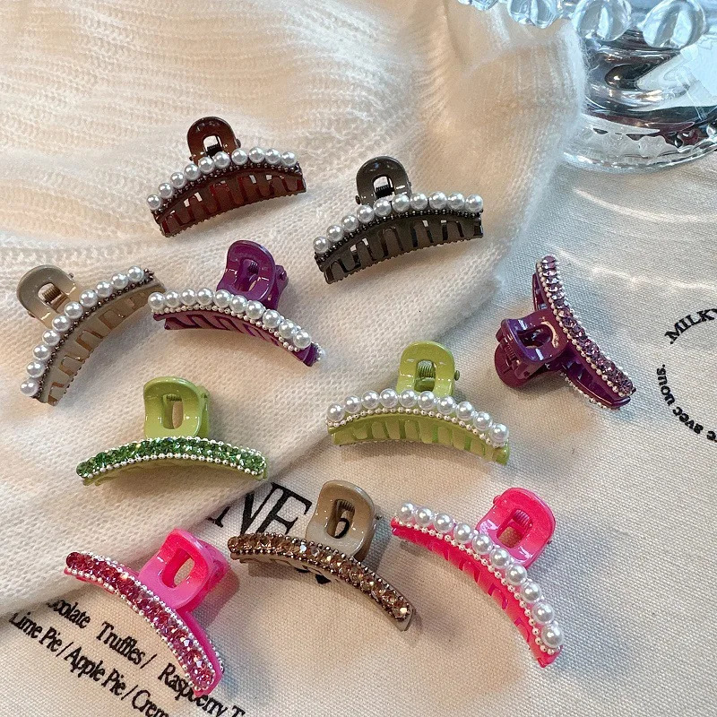 Classic Versatile Mini Pearl Hair ClipsSpring Sparkling Rhinestone Colorful Accent Clips for Bangs Flyaways Stylish Hold 250517