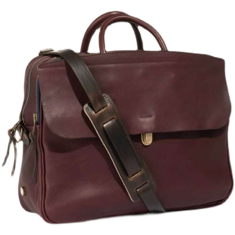 Full Leather Handbags Business Briefcase Skeleton-Skin Thick Cowhide Vintage Crossbody Messenger Men's Laptop Bag
