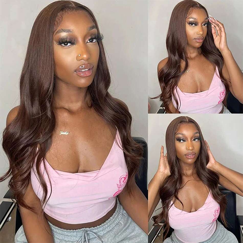 Chocolate 13x4 Front Wig Brazilian Pre Plucked 13x6 HD Lace Frontal Dark Brown Body Wave Human Hair Closure Wigs
