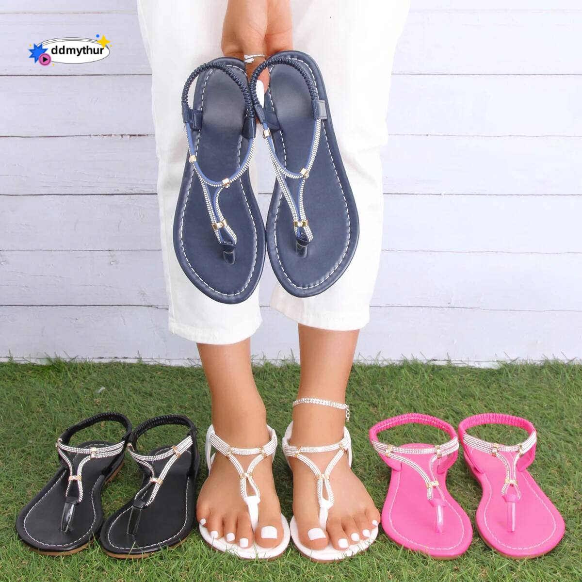 Summer for Women 2024 Fashion Pointed Toe Flats Women's Casual Sandals Ladies Flip Flops Roman Low Heel Woman Sandalias ddmythur