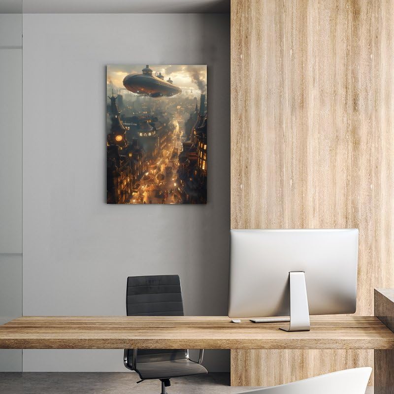 Steampunk City Canvas Poster Wall Art Decor Print Picture Paintings for Living Room Gift ForBedroom Decoration 16x24inch(40x60cm)