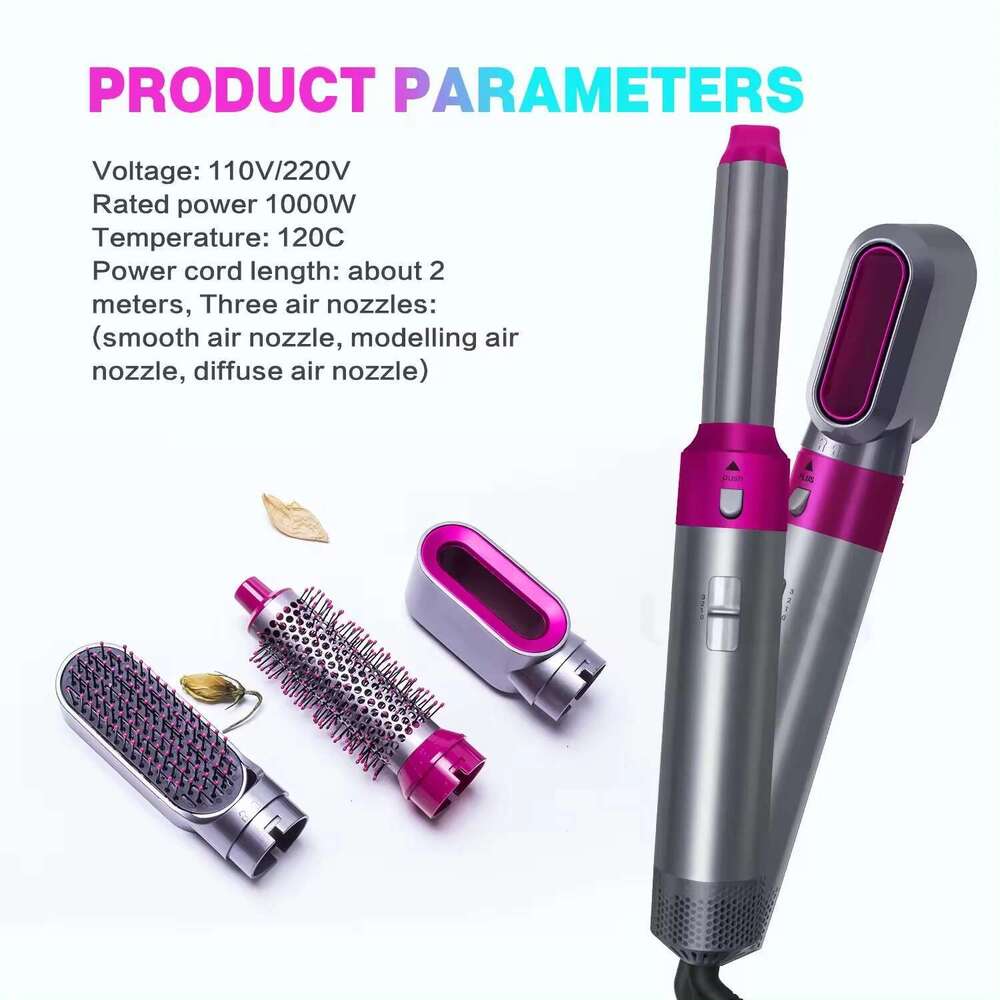 5-In-1 Electric Hair Negative Ion Straight Curler Blow Dryer Air Comb Removable Brush Kit Tool