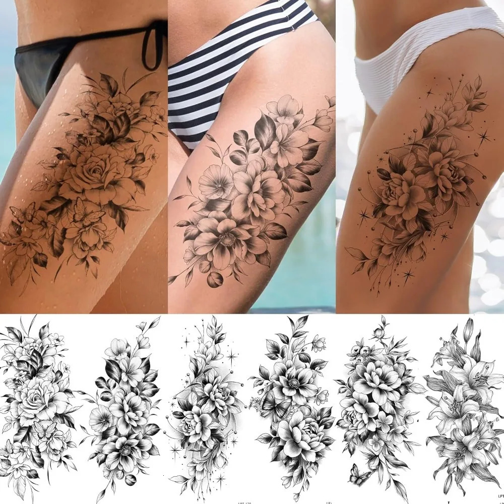 Half arm flower fake tattoo sleeves temporary realistic tattoo stickers for adult girls shoulders arms legs backs 250515