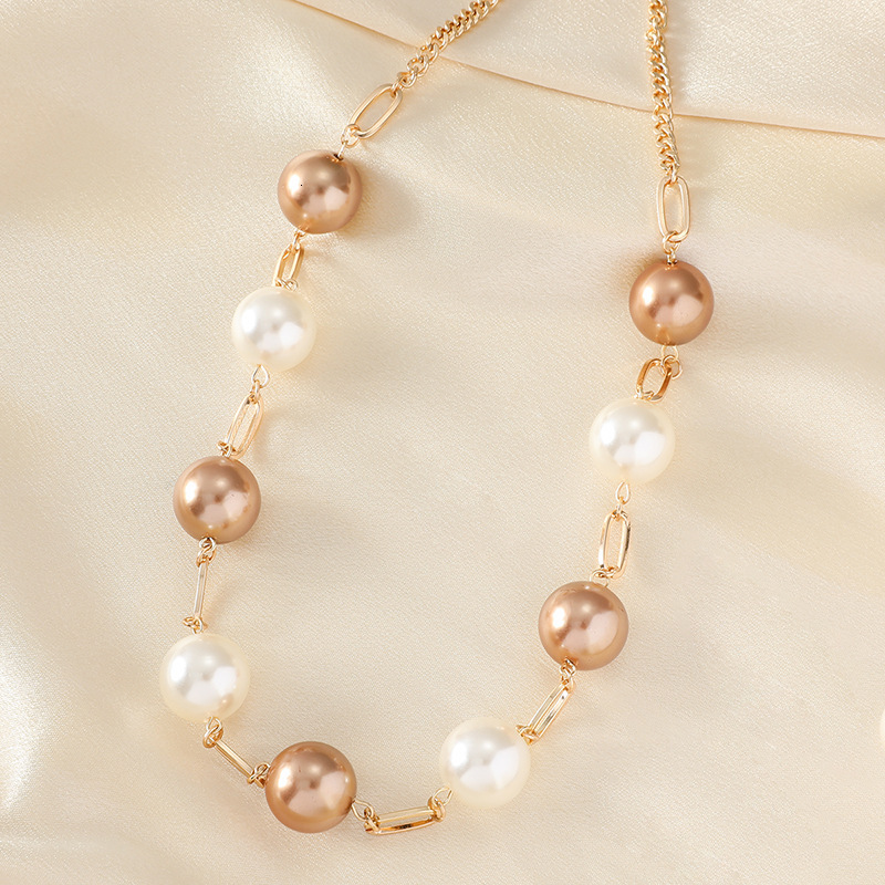 New colored long necklace, high-end feel, color preservation, light sweater, pearl chain