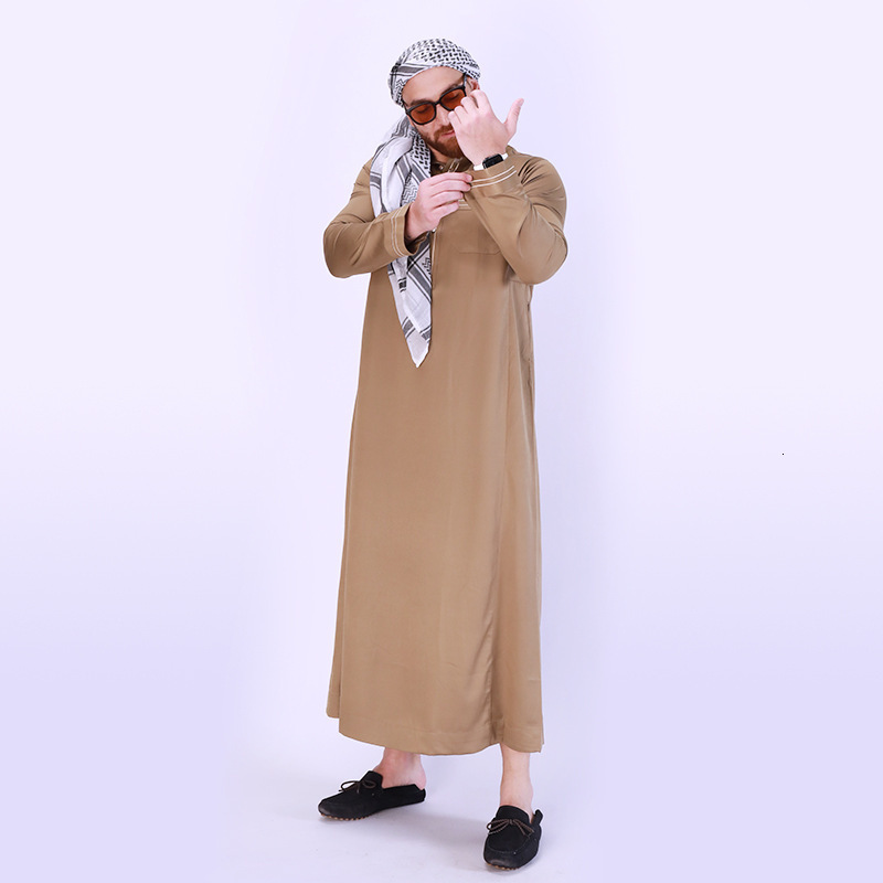 Designer clothing 2025 New Robe Standing Collar Solid Color Long Ethnic Style Men's Wear 2025 new model