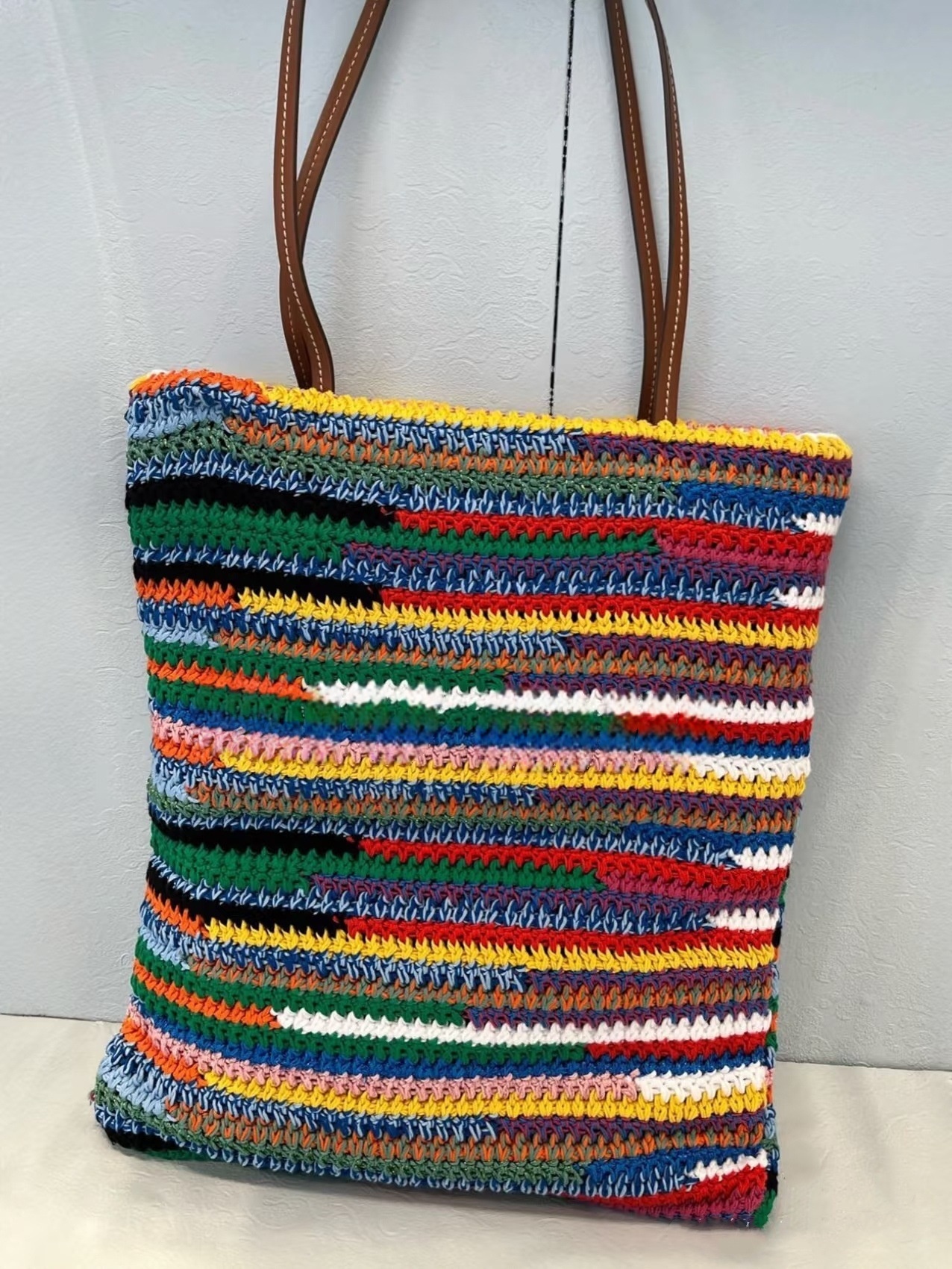 Rainbow designer bags for women colorful crochet designer tote bag special woven luxury shoulder bag straw lovely big capacity te137