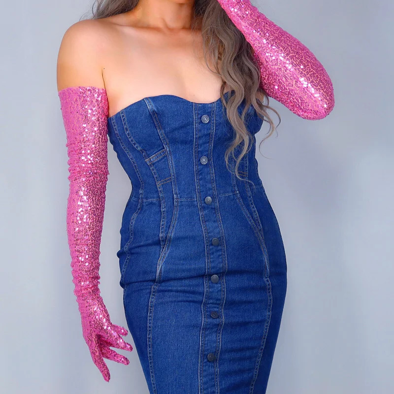 SEQUINS Long Gloves Tulle Lace Mesh Semi Sheer TECH Touchscreen Evening Black LLDLLNT 250520