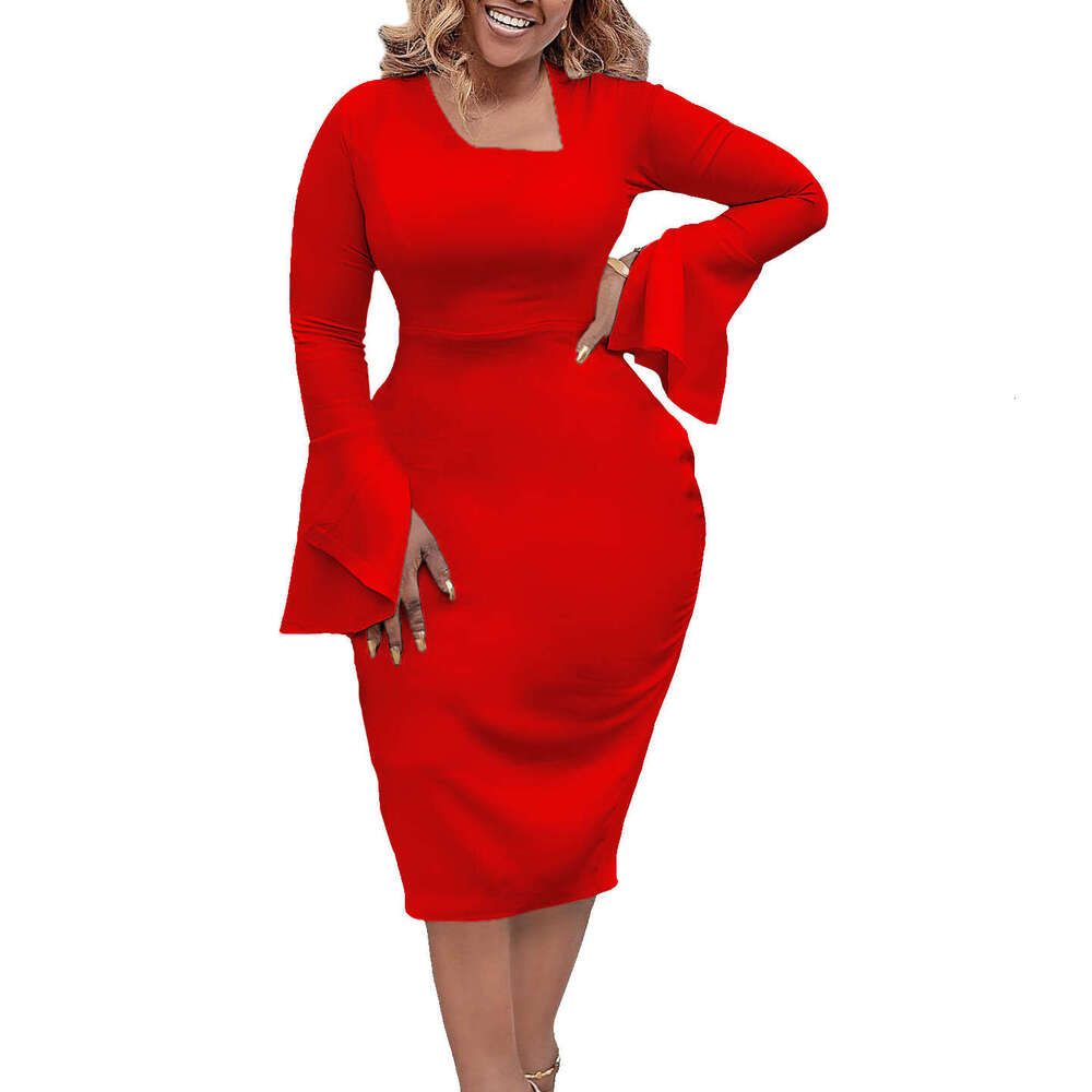 Women's Wear Large Women's Autumn/Winter New Fashion Diagonal Neck Long Sleeve Wrapped Hip Pencil Dress