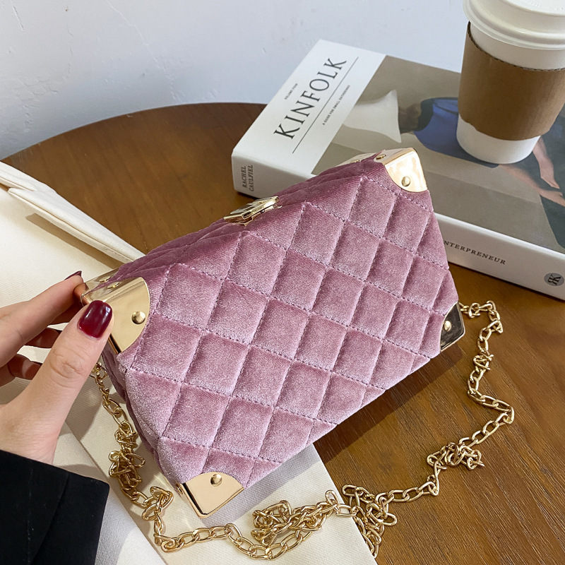 designer bag New Box Gold Velvet Square Diamond Grid Chain Embroidered Thread Classic Small Women's Bag shoulder bag crossbody bag