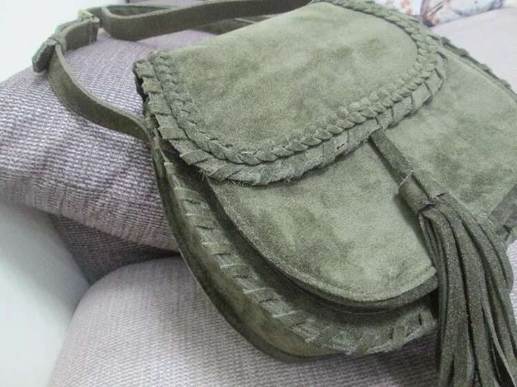 Women Suede Genuine Leather Braid Fringed Saddle Natural Nubuck Medium Size Ibiza Gypsy Hippie Boho Phone Side Sling Bag