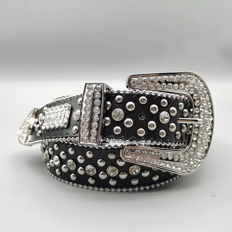 Womens Jeans Rhinestone Large Size Belt Mens Belt Western Denim Shiny Rivet Leather HipHop Punk Rock Y2K Style Belt 250603