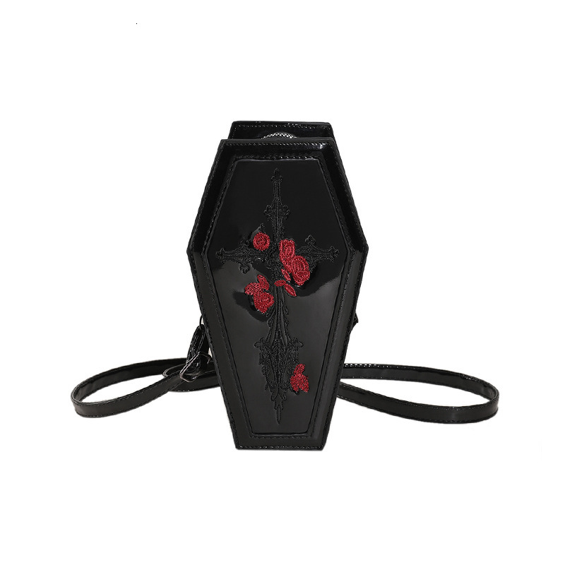 2024 New Halloween Cross PU Coffin Fashionable, Personalized, Funny Single Shoulder Crossbody Bag